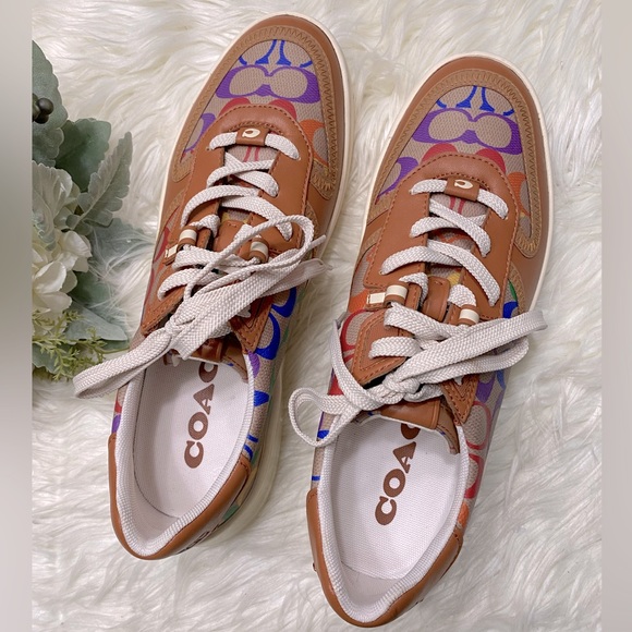 New COACH Men Citysole Court Sneaker In Rainbow Signature Canvas - Picture 2 of 11